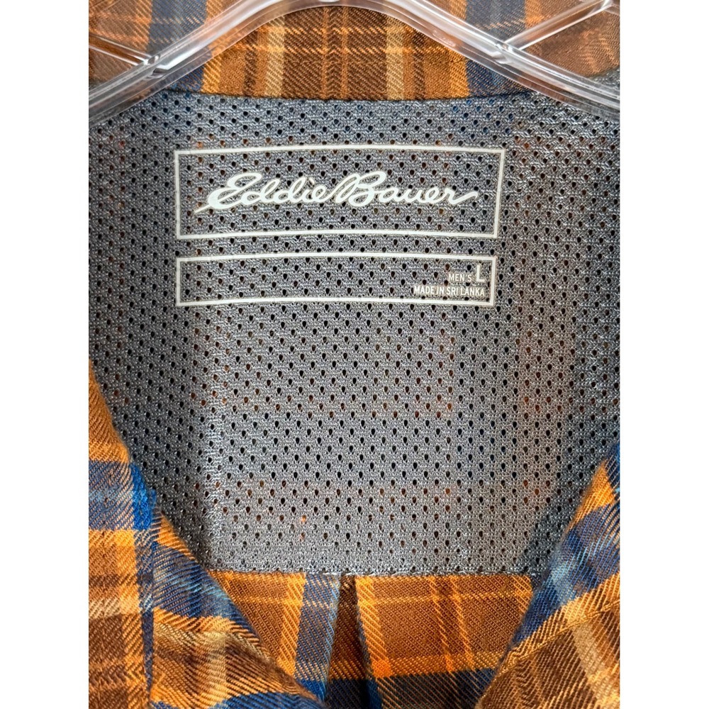 Eddie Bauer Mens Large Orange Plaid Mesh Back Hiking Button Down Shirt Gorpcore - Picture 2 of 8